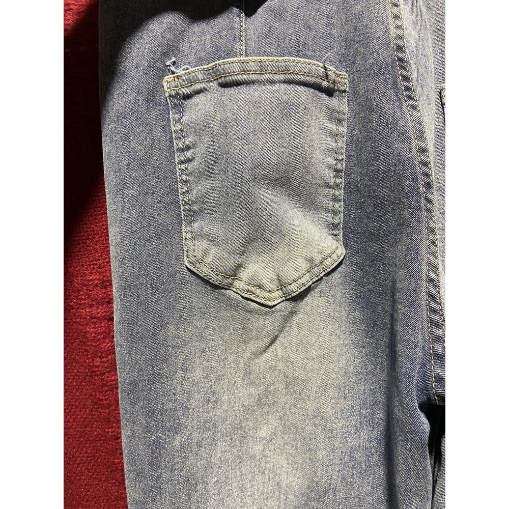 High Waisted Wide Leg Jeans Light Wash Button Fly Snap Hem Denim Blue - Picture 7 of 14